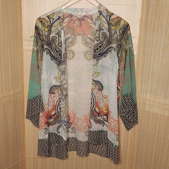 Soft Surroundings Womens Silky Paisley Sequin Detail Kimono Large - Picture 1 of 5